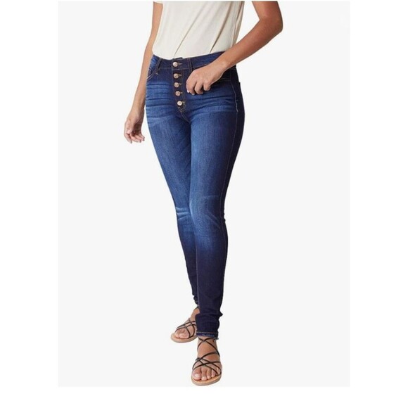 KanCan Curvy Jeans Women 15/31 Blue Stretch High Rise Skinny Button Fly Whisker - Picture 2 of 11